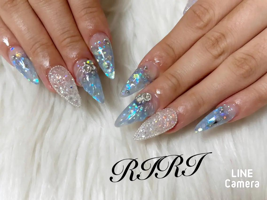 ネイル ジェルネイル ラメ(グリッター) ロングネイル スカルプネイル シンプルネイル riri オーナーのネイルデザイン