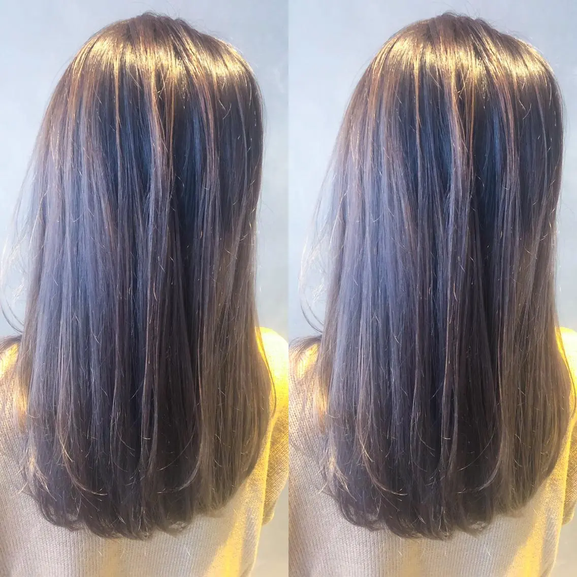 セミロング カラー アッシュ バレイヤージュ ラベンダーカラー ラベンダーアッシュ レイヤーカット 長谷川 沙紀のヘアスタイル