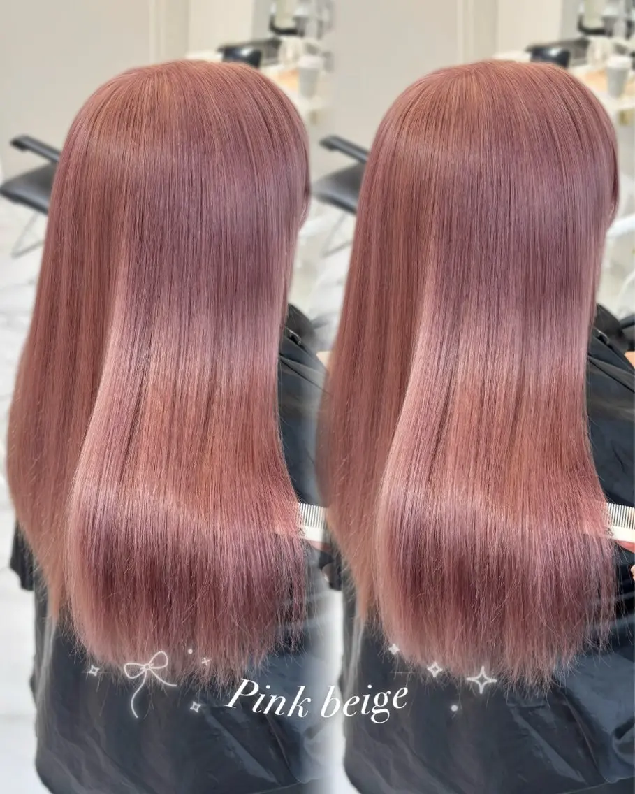 セミロング カラー ベージュカラー ブリーチ ピンクカラー ピンクベージュ カット ヘアカラー トリートメント 盛れる顔まわり🤍 渋谷/Risa🎀のヘアスタイル