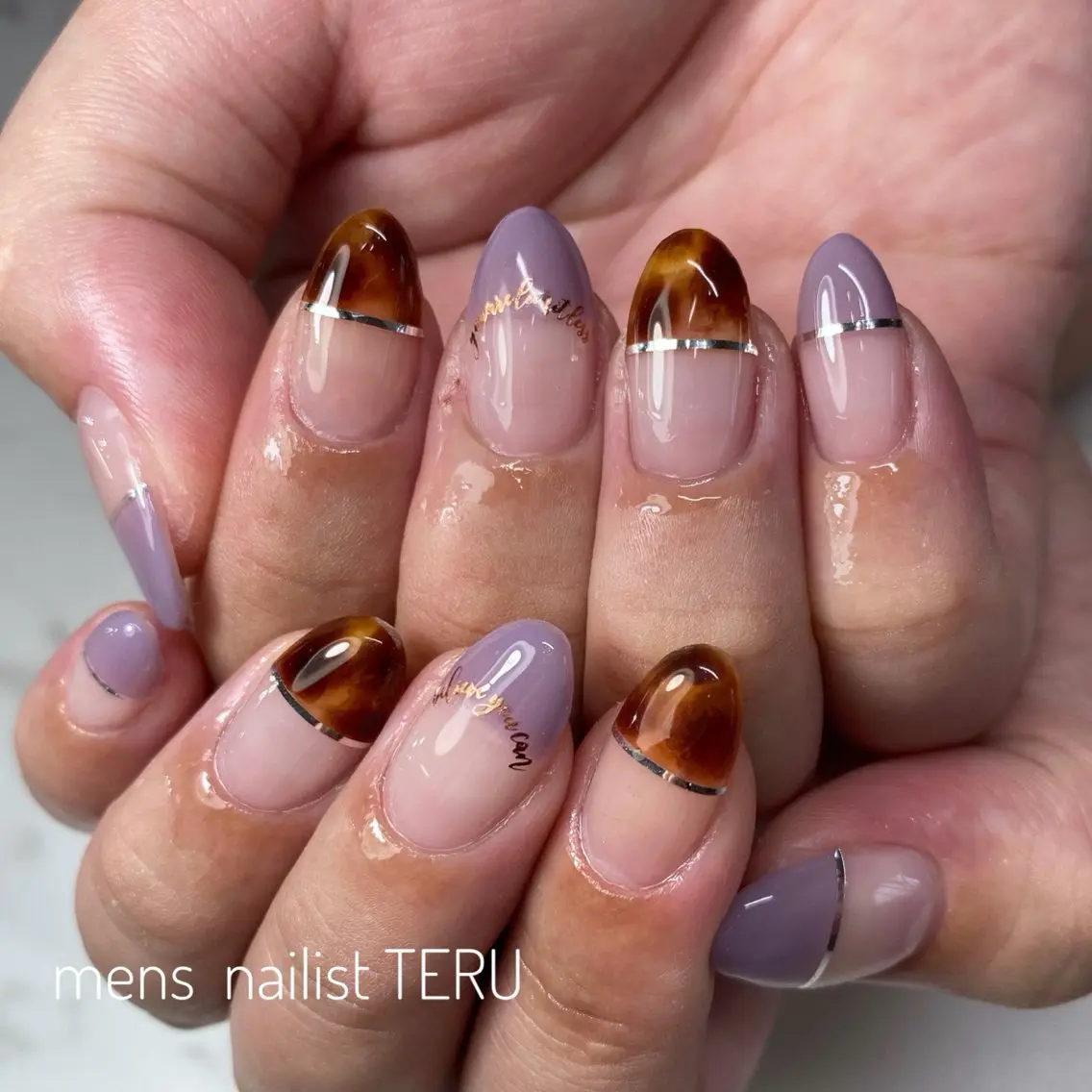 ネイル ブラウン メンズネイル ニュアンスネイル パープル nailsalon ETERNALのネイルデザイン