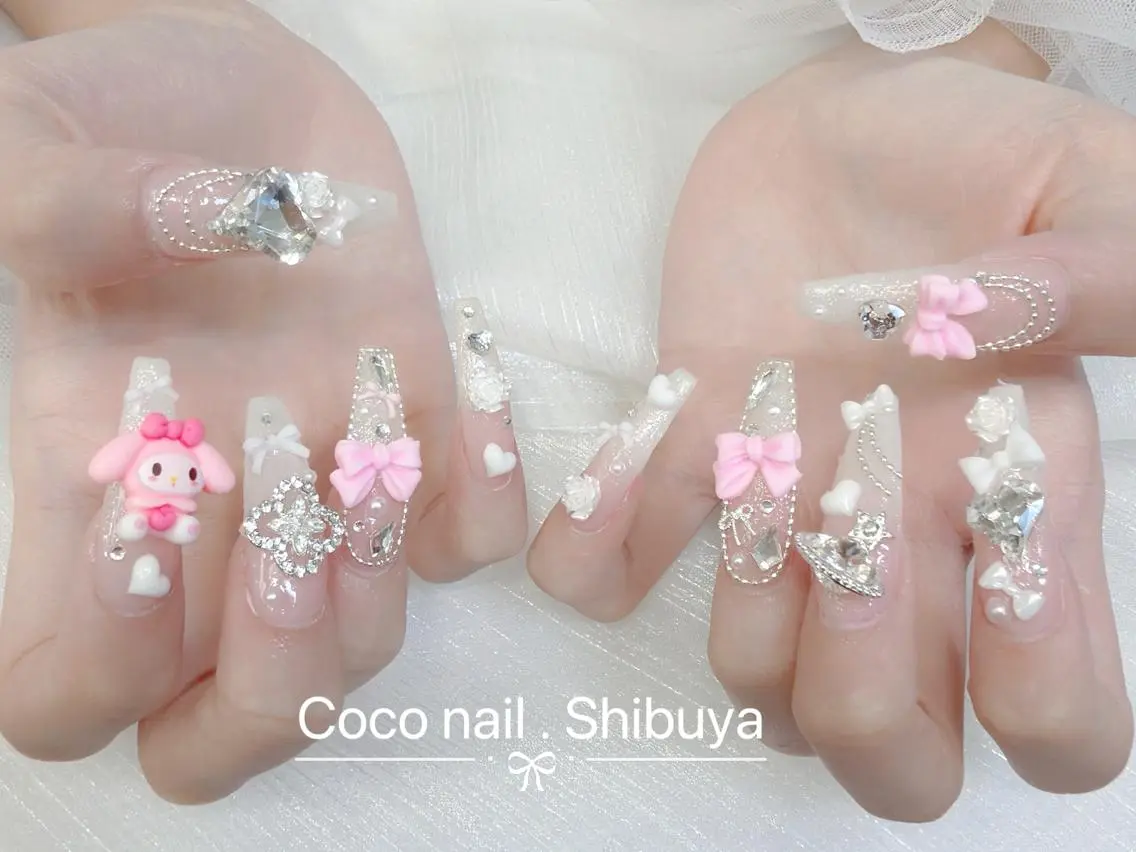 ネイル 成人式 大理石ネイル(マーブル) リボン 夏ネイル ネイルチップ ハンドネイル Mi Na Nail Salonのネイルデザイン