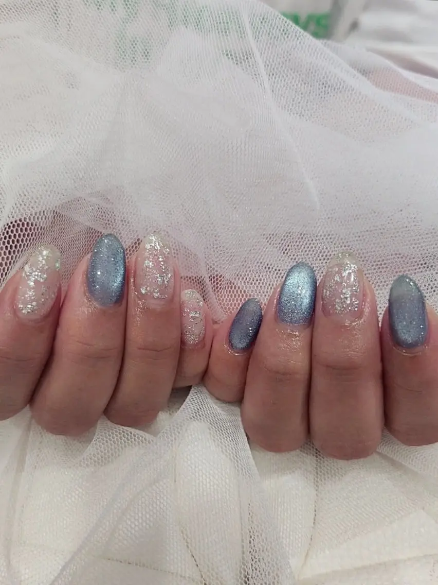 ネイル ブルー クリアネイル フラッシュネイル ジェルネイル キラキラネイル Nailroom3  古屋のネイルデザイン