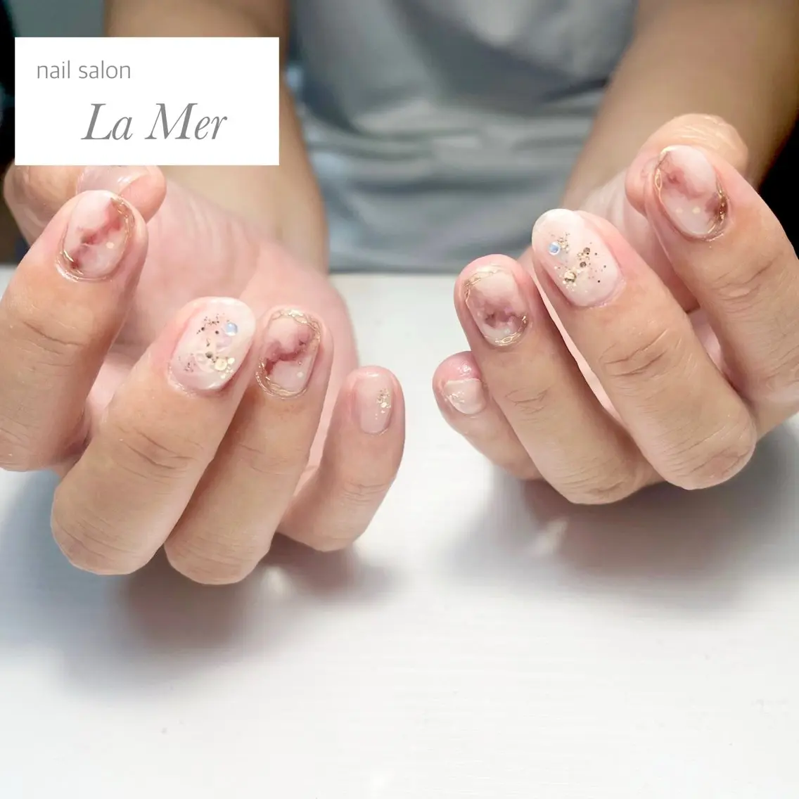 ネイル ブラウン グリーン マグネットネイル 大理石ネイル(マーブル) ミラーネイル ハンドネイル nailsalon La Merのネイルデザイン
