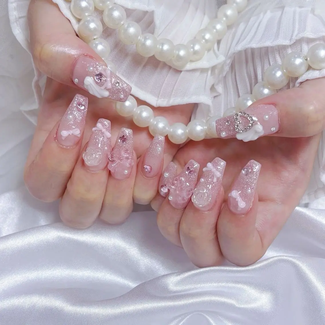 ネイル ハート 韓国ネイル 春ネイル 夏ネイル バレンタイン Sora nail 長さ出し専門店のネイルデザイン