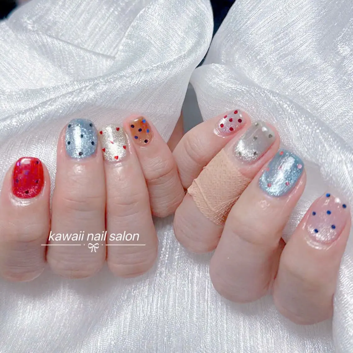 ネイル チークネイル ドット フレンチネイル 韓国ネイル レース Kawaii Nail Salonのネイルデザイン