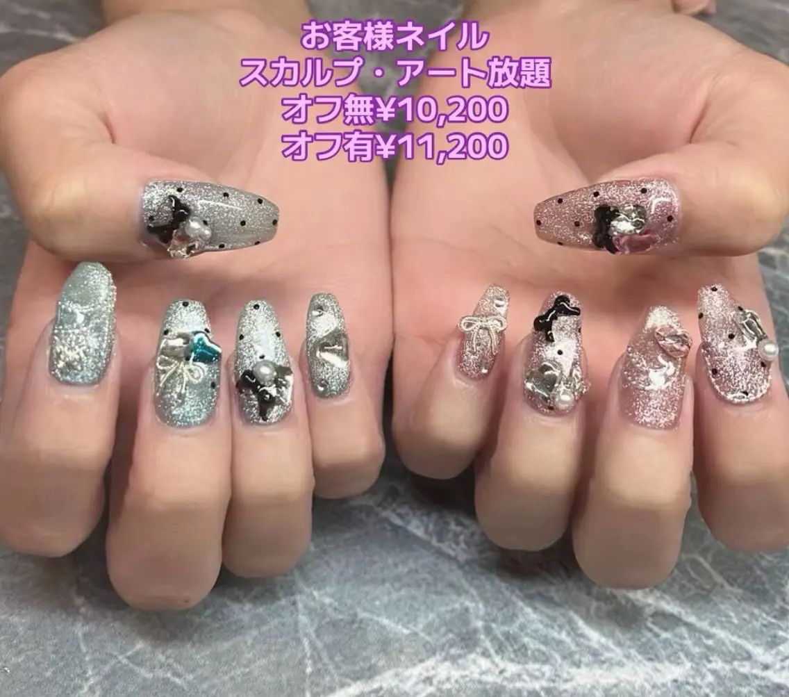ネイル ドット フットネイル ガーリー ゴージャス ハート ティーエヌ 金山駅東口店のネイルデザイン