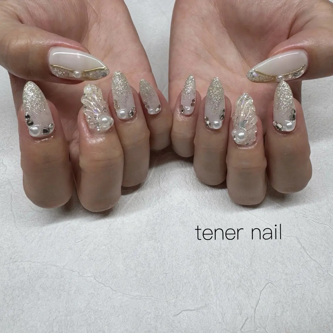 ネイル ブライダルネイル ホワイト ハンドネイル テネルネイル tener nailのネイルデザイン