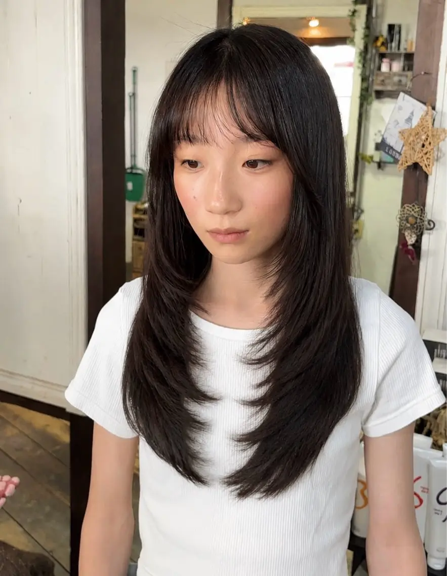 ロング 学生 レイヤーカット カット 武内 愛璃のヘアスタイル