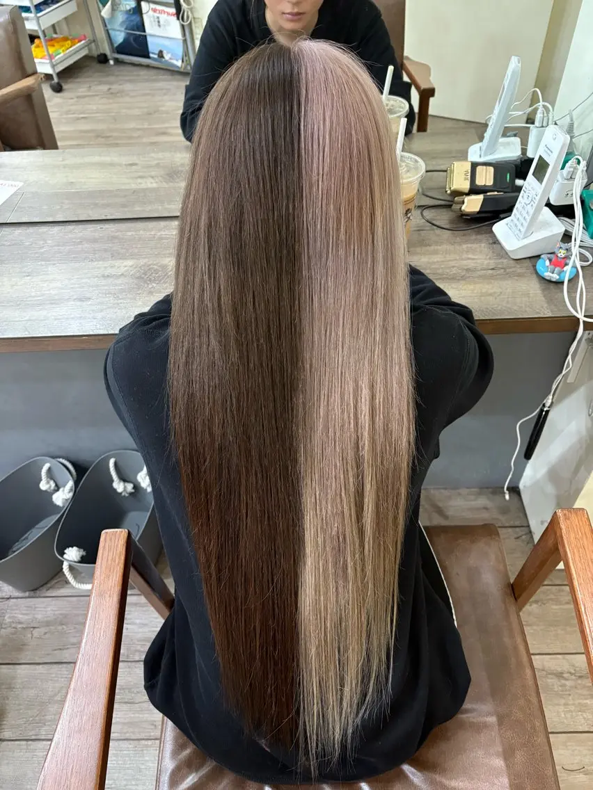 ロング カラー ベージュカラー ブラウンカラー ハイトーンカラー ラベンダーカラー ミルクティーベージュ カット ヘアカラー トリートメント WEST OLAND加藤圭介のヘアスタイル