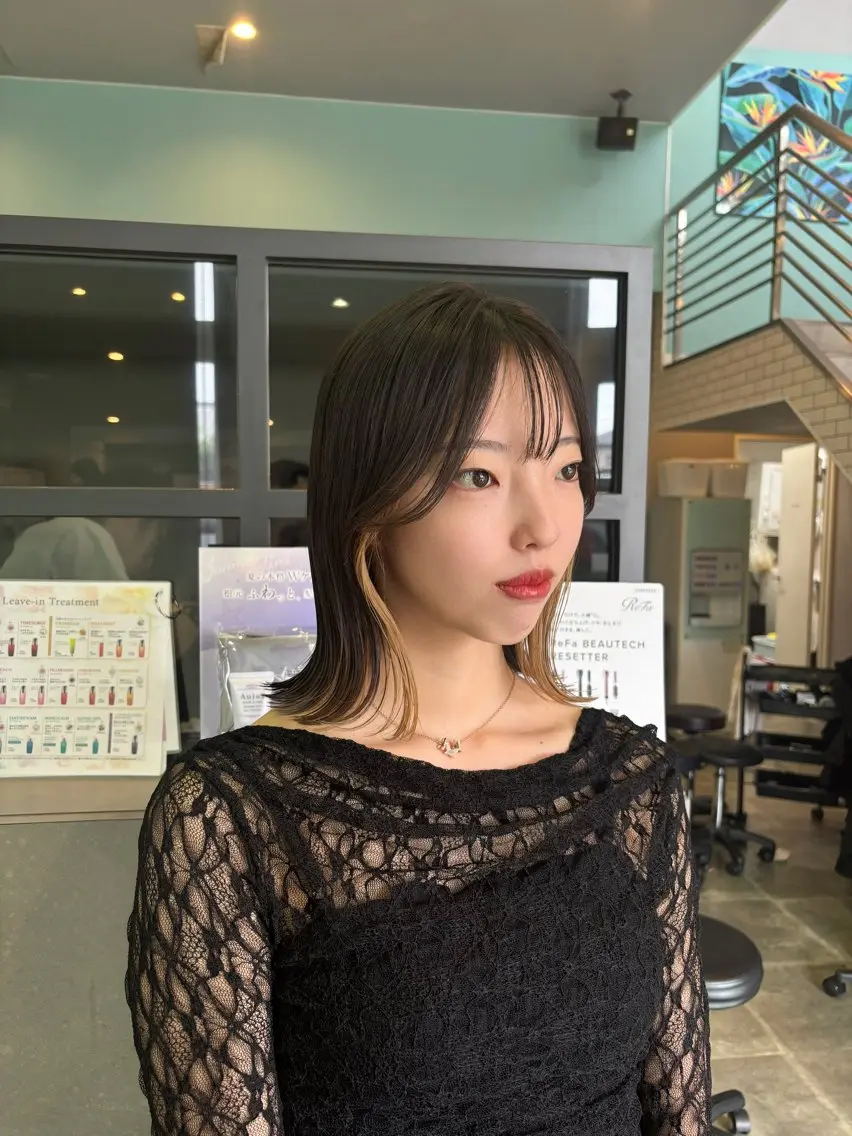 ミディアム 切りっぱなしボブ ボブ レイヤーカット カット 🫧古田 穂香🫧カットモデルのヘアスタイル