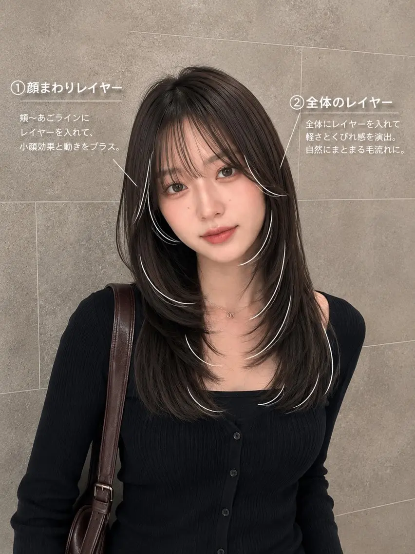セミロング レイヤーカット カット トリートメント 透明感カラー/韓国レ イヤー/宮下知也のヘアスタイル