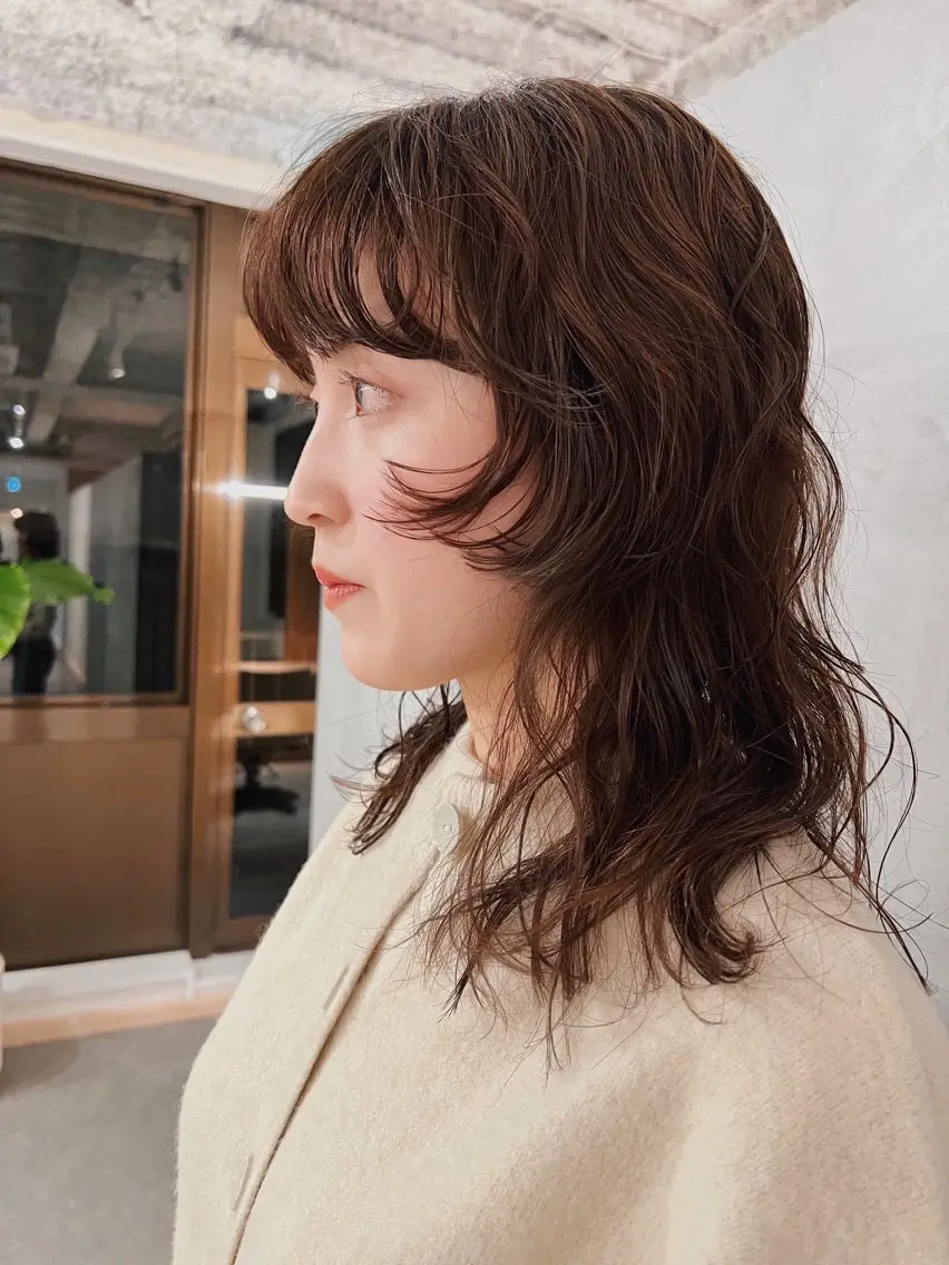 ミディアム パーマ 藤原 怜央のヘアスタイル