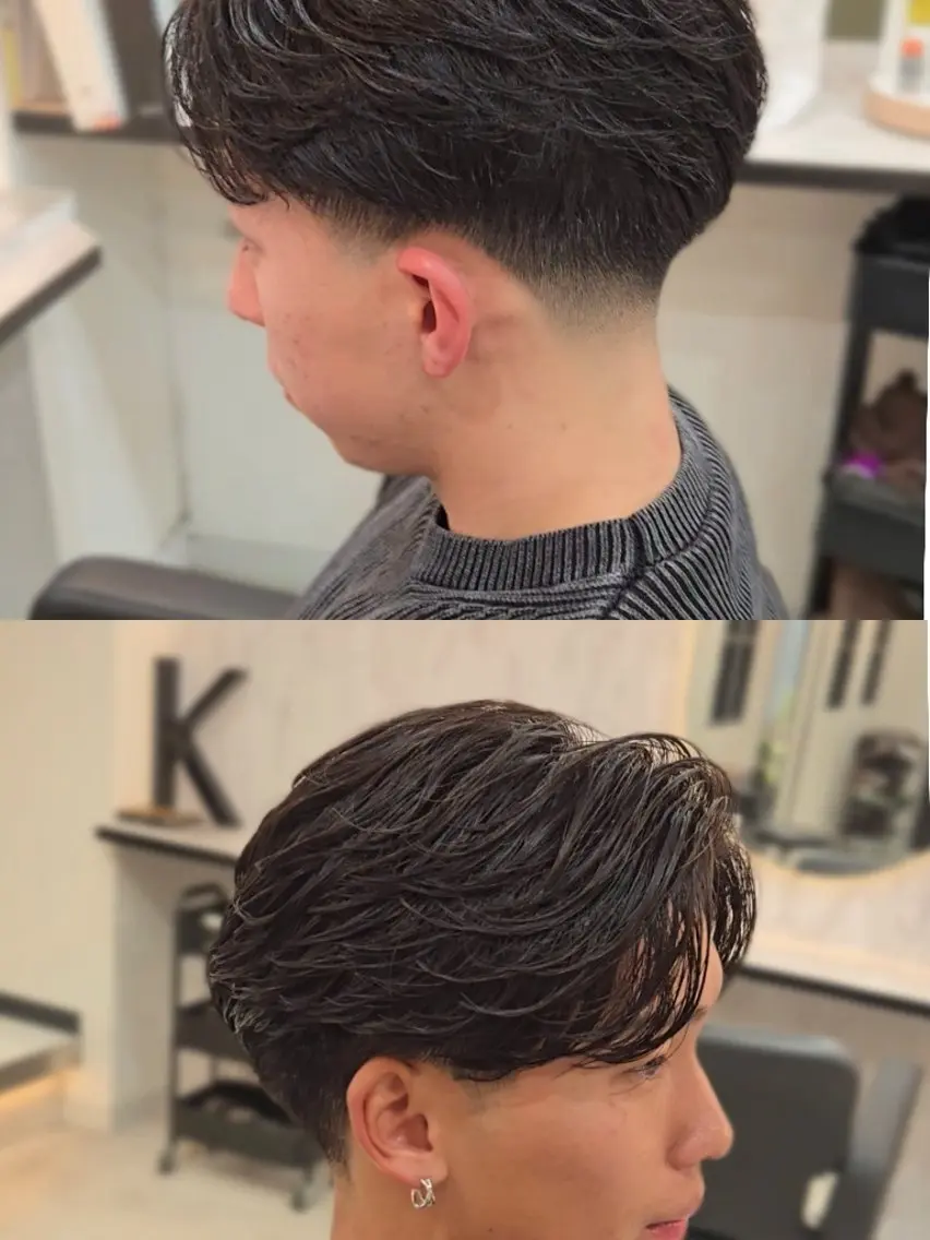 メンズ ミディアム パーマ ミディアムパーマ フェードカット フェザーパーマ メンズパーマ カット パーマ ヘアセット LEN名古屋/パーマ 海外ヘア/メンズ特化のヘアスタイル