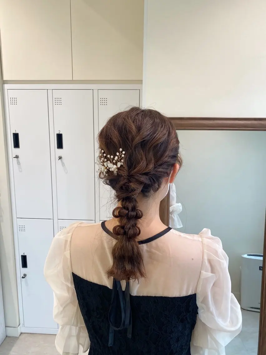 セミロング ヘアアレンジ 暖色カラー /ヘアアレンジ/花鈴のヘアスタイル