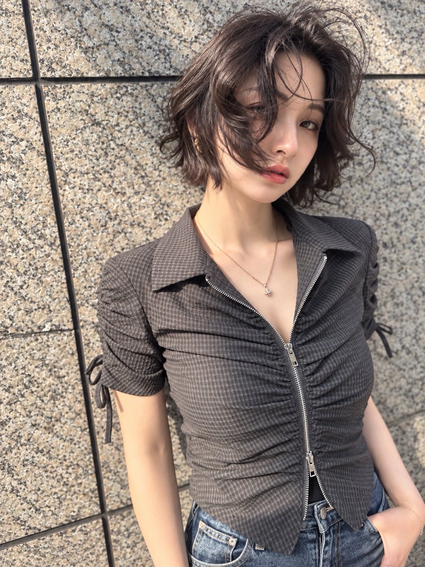 ミディアム カラー ブラウンカラー グレージュ ボブ カット ヘアカラー トリートメント Grow by NYNY 打越裕樹のヘアスタイル