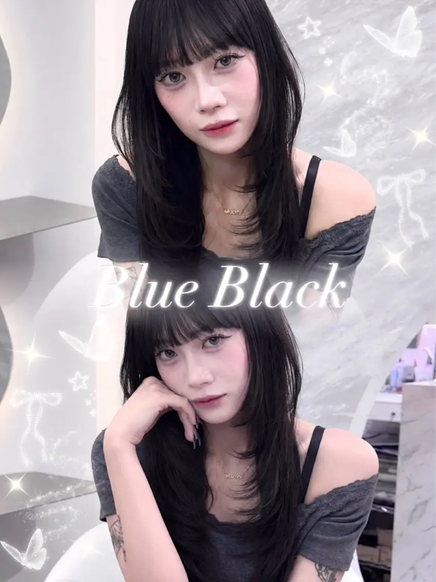セミロング カラー ヘアアレンジ 黒髪 ブルーカラー ブルーブラック 透明感カラー グレージュ カット ヘアカラー 🖤kana韓国ヘア 艶髪カラー特化🖤のヘアスタイル