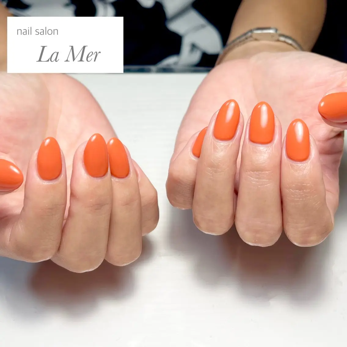 ネイル ジェルネイル オフィスネイル ワンカラーネイル オレンジ シンプルネイル ハンドネイル nailsalon La Merのネイルデザイン