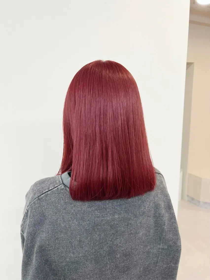 ミディアム カラー ブリーチ カシス ピンクカラー レッドカラー ヘアカラー ブリーチカラー🦋‪ 田中さくらのヘアスタイル