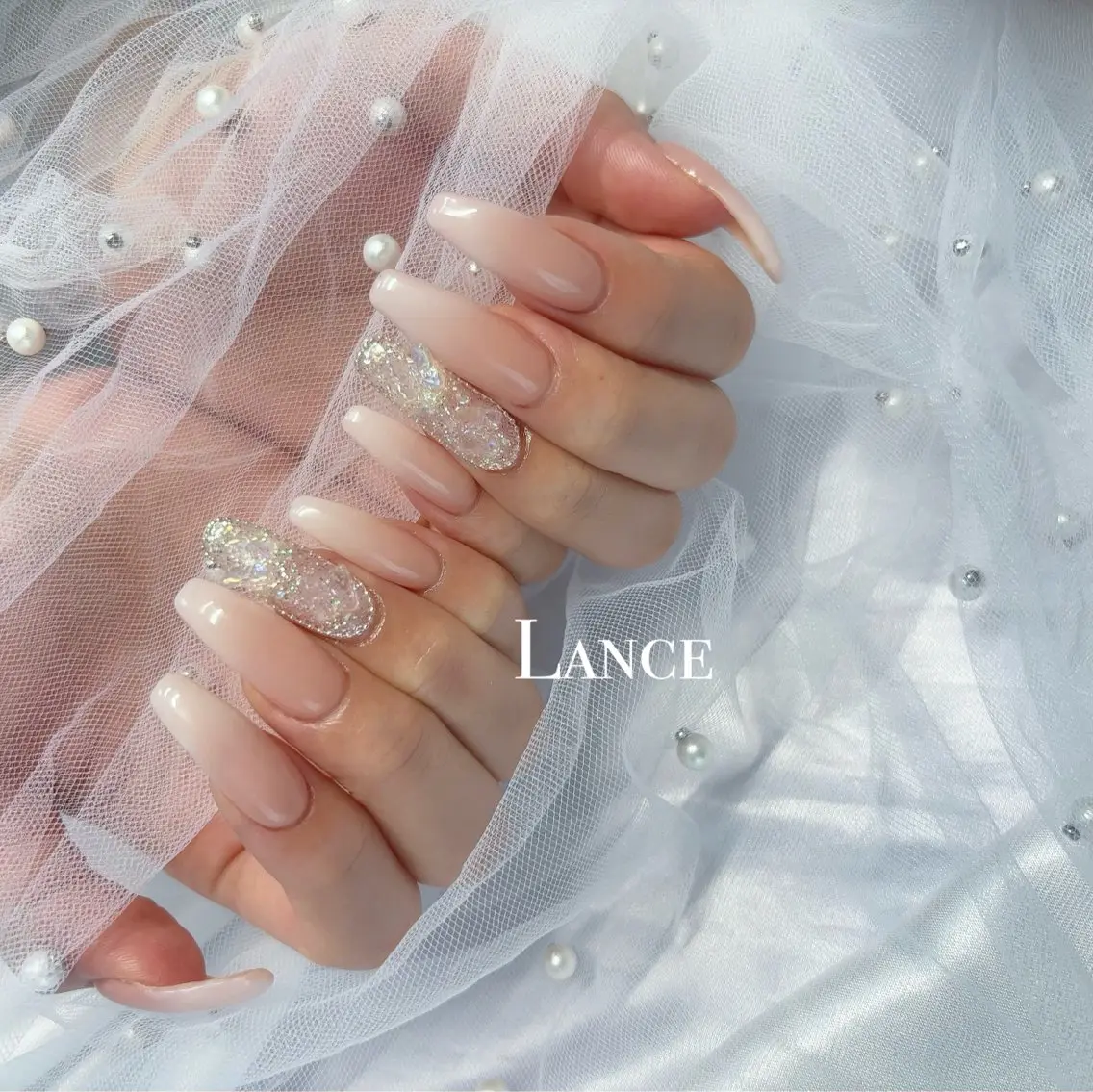 ネイル オーロラネイル フットネイル フレンチネイル ハート キラキラネイル Lance nailのネイルデザイン