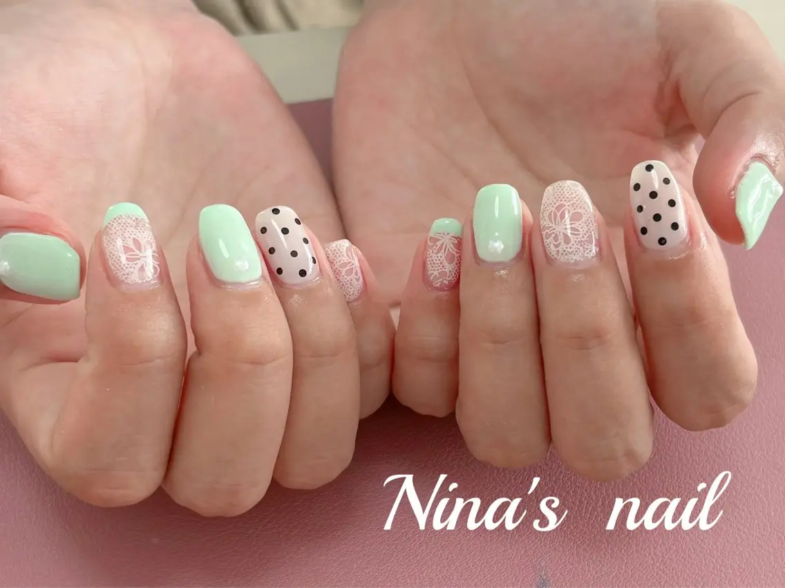 ネイル ドット レース ハンドネイル Nina's nailのネイルデザイン