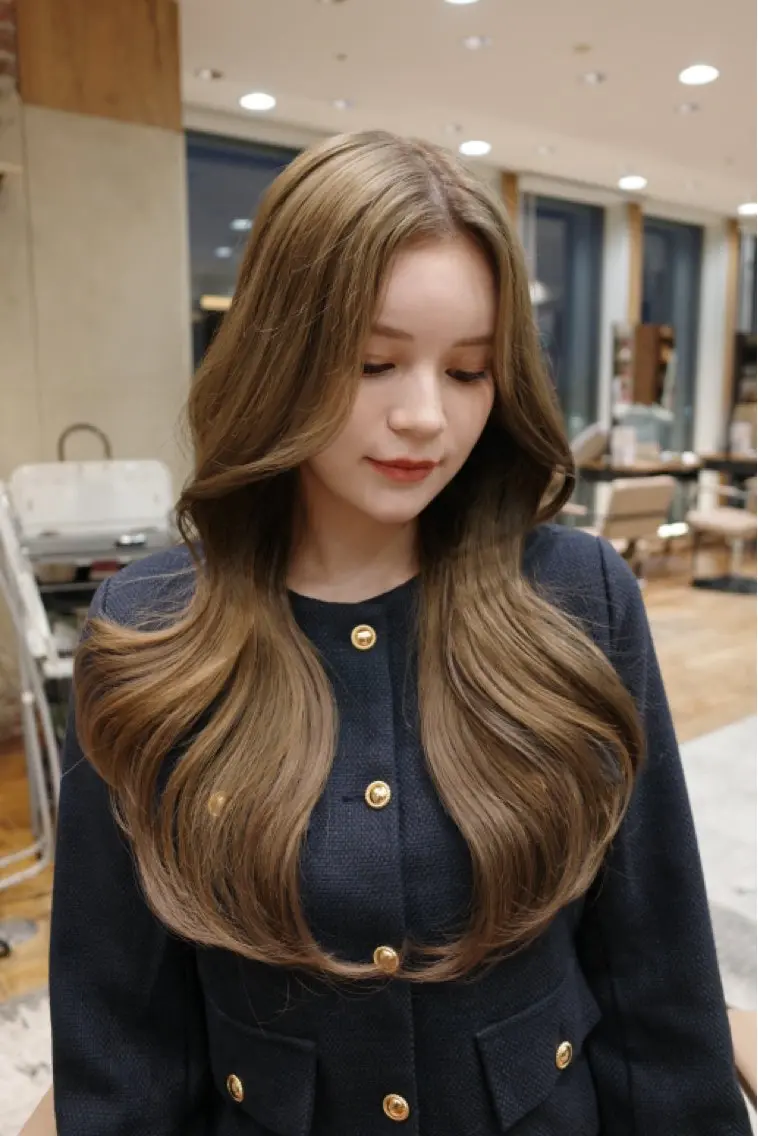 ロング くびれヘア 顔周りカット 韓国風ヘア レイヤーカット ロング カット ヘアカラー トリートメント 小顔くびれヘア 顔まわり銀座/さやかのヘアスタイル
