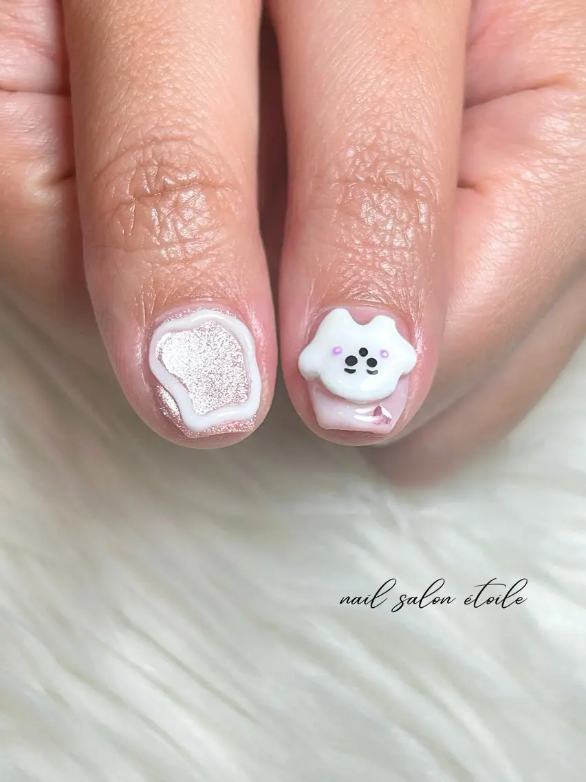 ネイル グラデーション パステルネイル ピンク ぷっくりネイル ホワイト ハンドネイル nail salon étoileのネイルデザイン