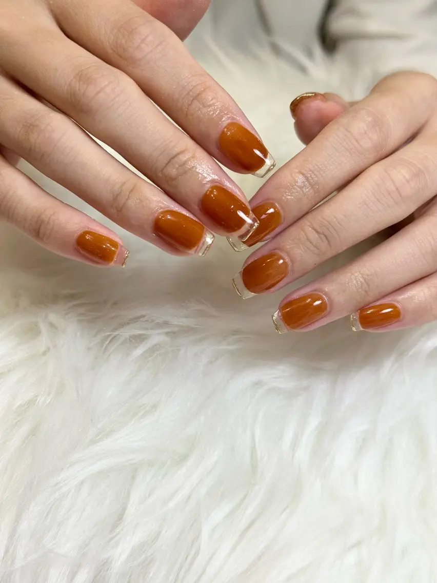 ネイル クリアネイル フレンチネイル ミラーネイル 持ち込み オレンジ ハンドネイル nail room 5890  noaのネイルデザイン