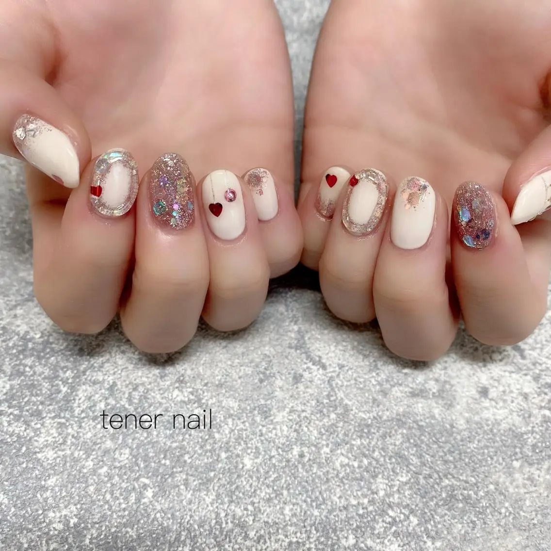 ネイル ハート キラキラネイル ラメ(グリッター) テネルネイル tener nailのネイルデザイン