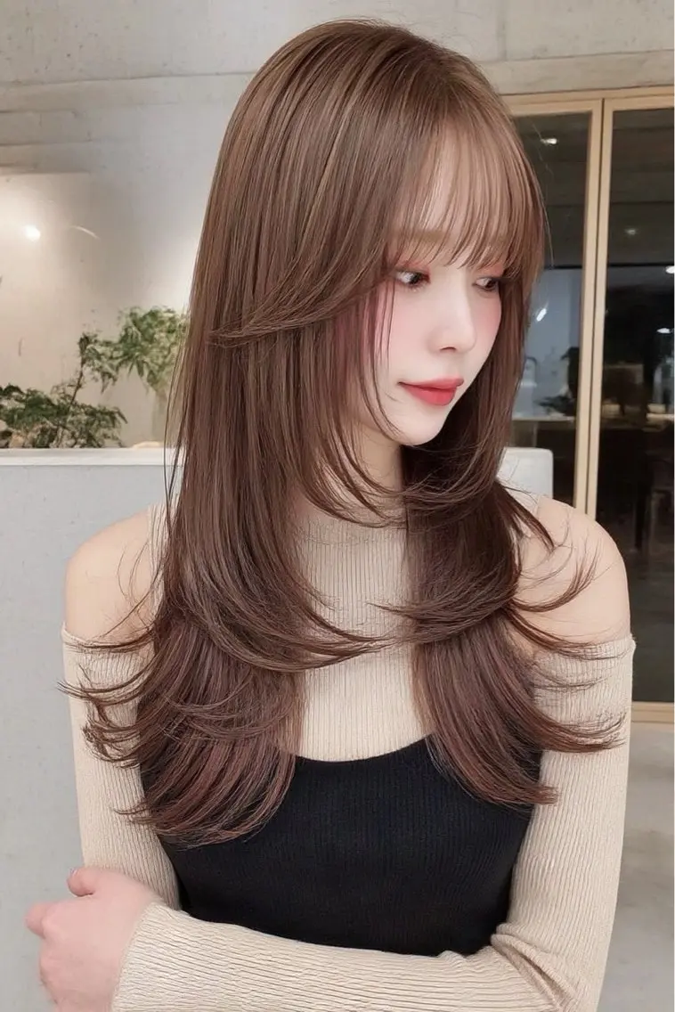 ロング カラー ヘアカラー 🍒モテ暖色カラー × うる艶✧ ゆなのヘアスタイル