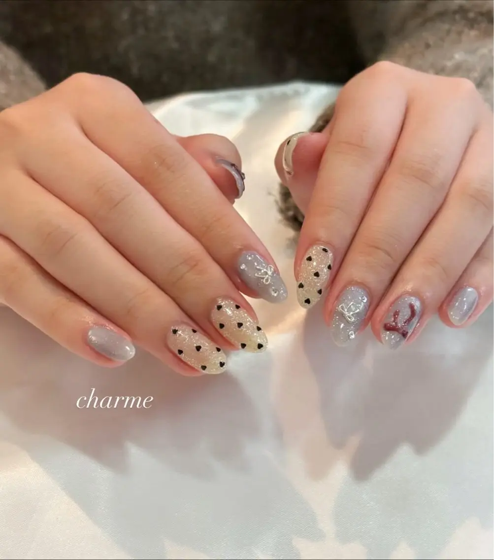ネイル ジェルネイル ワンホンネイル 冬ネイル ハンドネイル charme nailのネイルデザイン