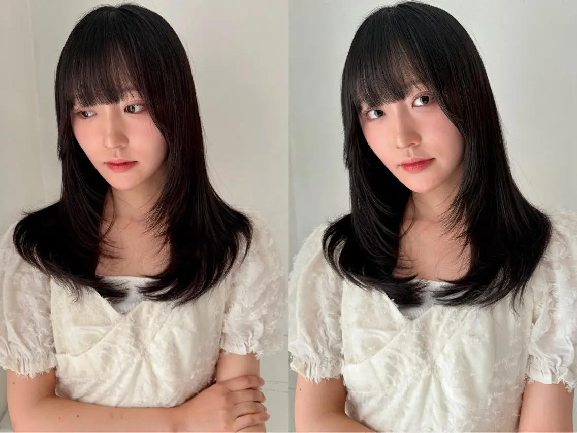ミディアム カット ヘアカラー トリートメント 🤍レイヤー/ 縮毛矯正🖤菊池瑛士のヘアスタイル