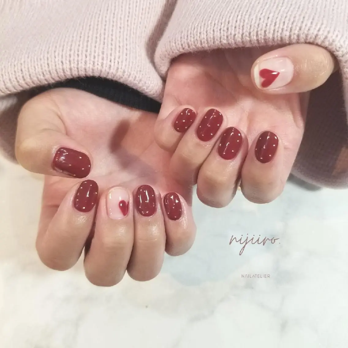 ネイル ドット ハート ハンドネイル nijiiro🌈 サトウのネイルデザイン