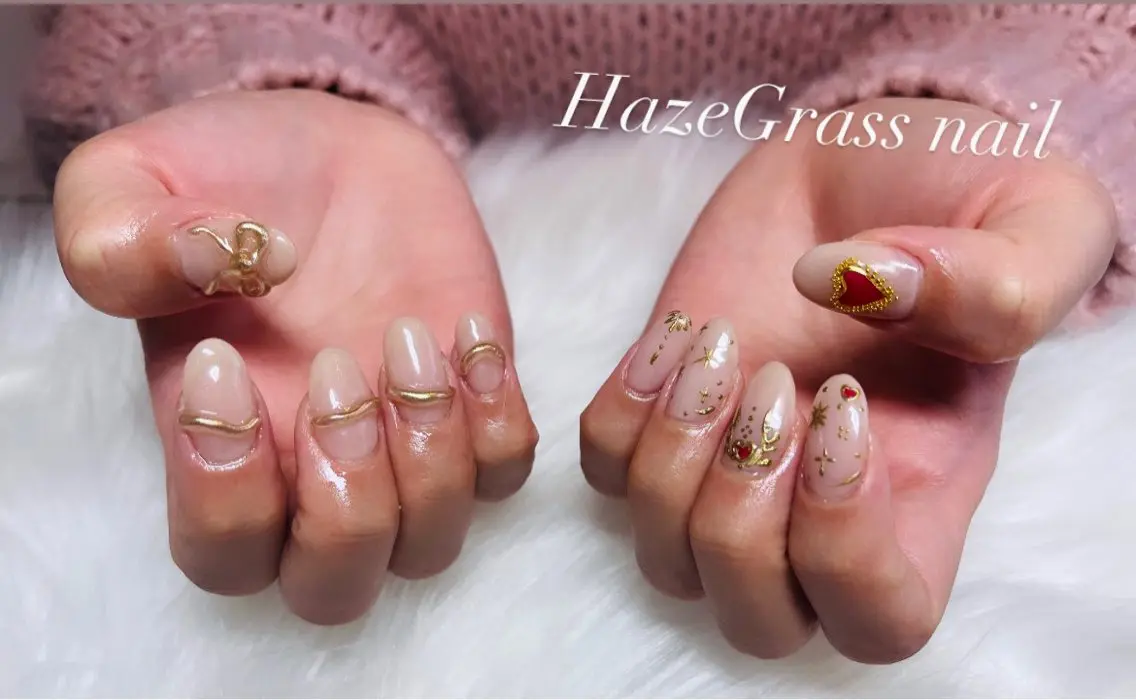 ネイル リボン ハンドネイル HazeGrass NAILのネイルデザイン