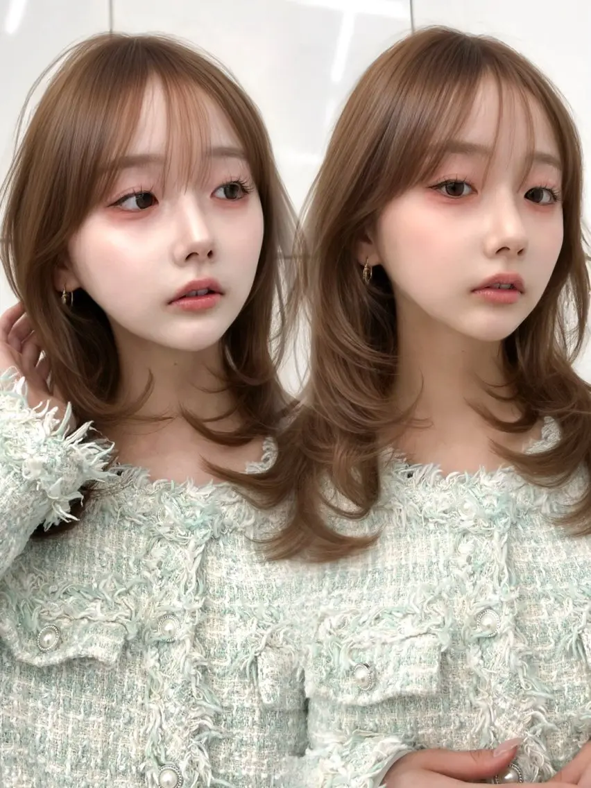 ロング カラー ベージュカラー ブリーチ ブラウンカラー ブラウンベージュ ケアブリーチ カット ヘアカラー トリートメント ヘッドスパ 盛れる顔周り✨韓国式 レイヤーkanatoのヘアスタイル