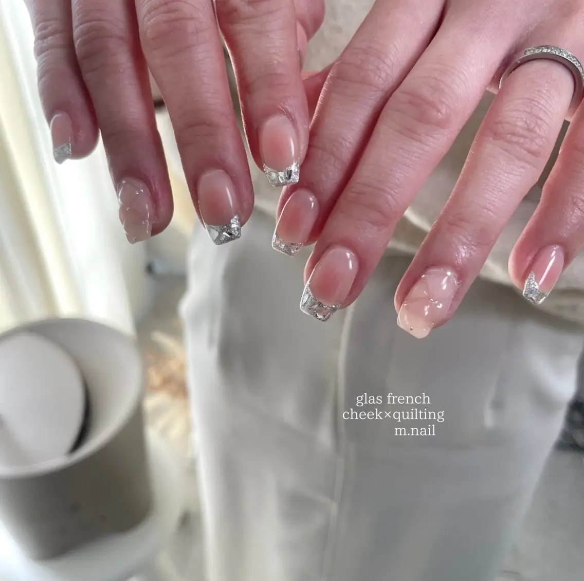 ネイル チークネイル フレンチネイル ガラスフレンチ 韓国ネイル ハンドネイル m.nail salonのネイルデザイン