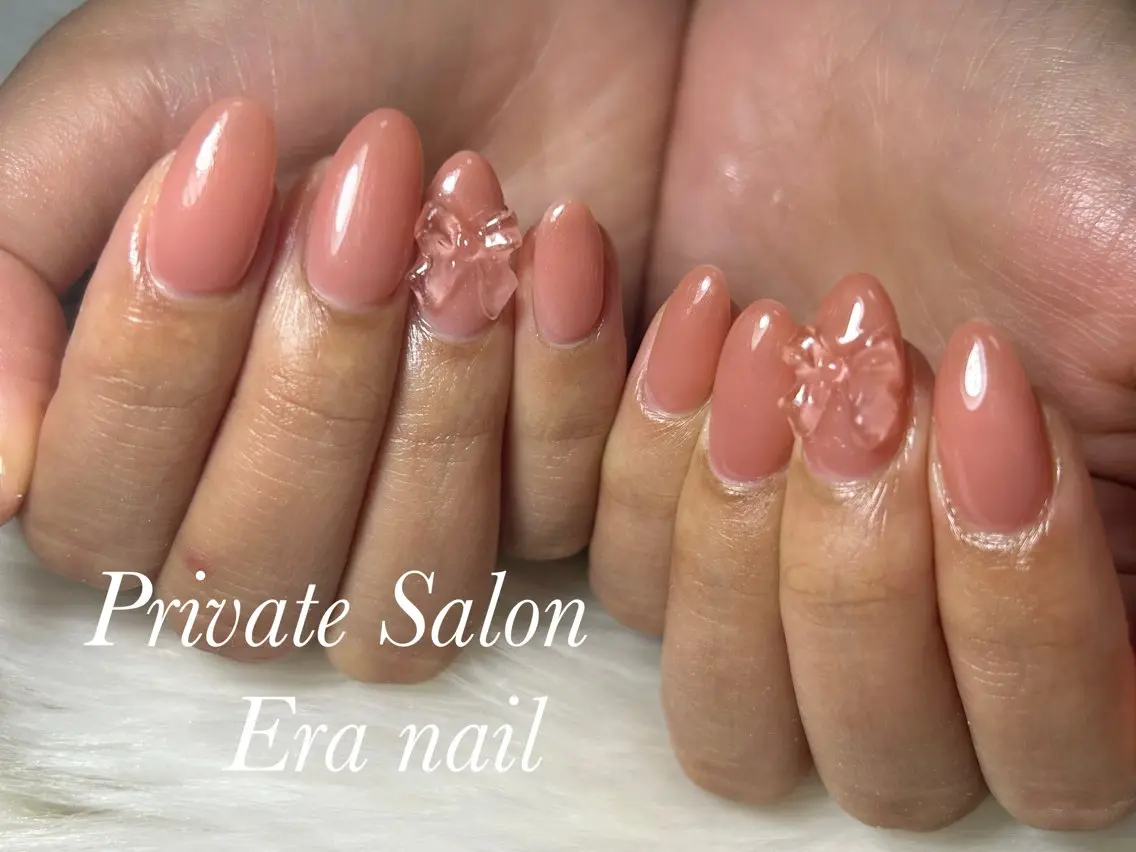 ネイル ワンカラーネイル リボン ハンドネイル Era nailのネイルデザイン