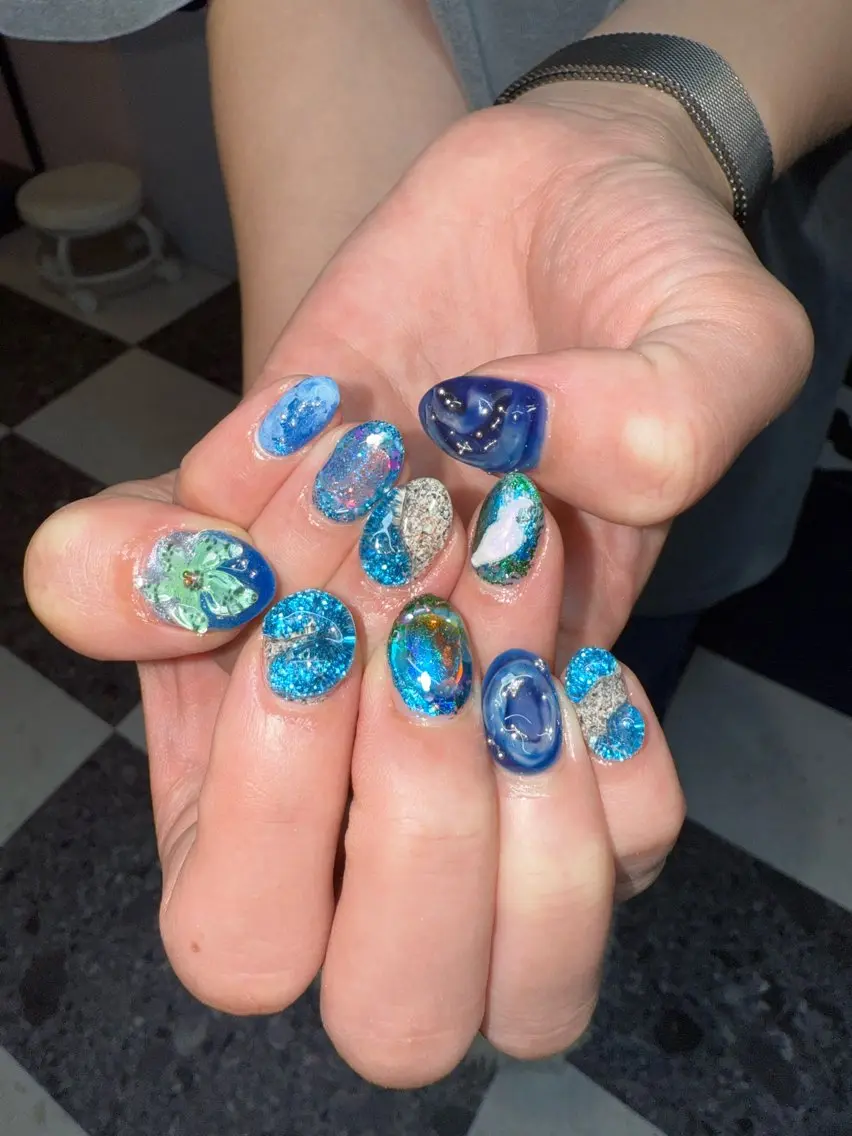 ネイル ブルー シンプルネイル 夏ネイル ハンドネイル posa nail モエミのネイルデザイン
