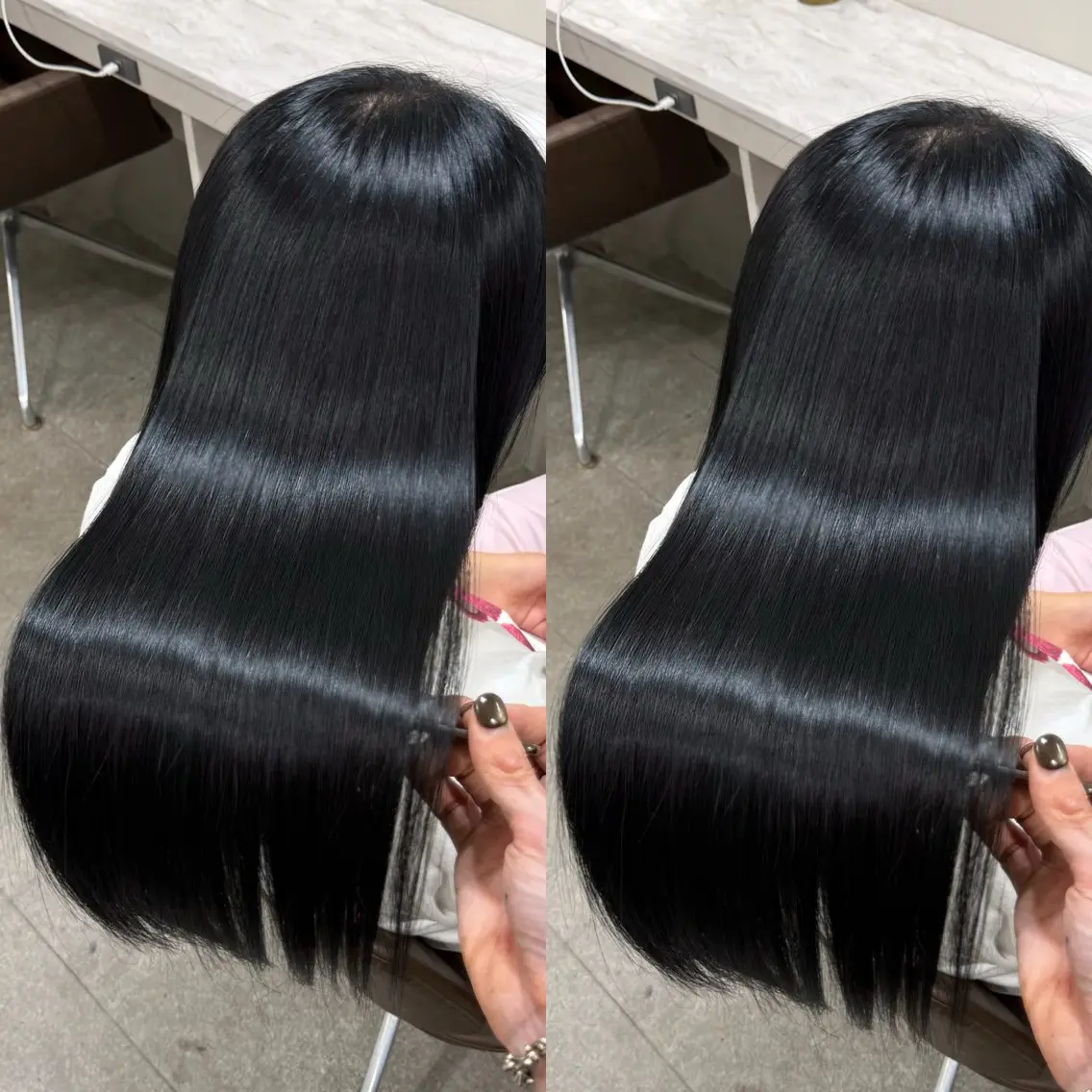 ロング カラー 黒髪 ブルーカラー ブルーブラック 髪質改善カラー 美髪矯正/カツマ✨のヘアスタイル