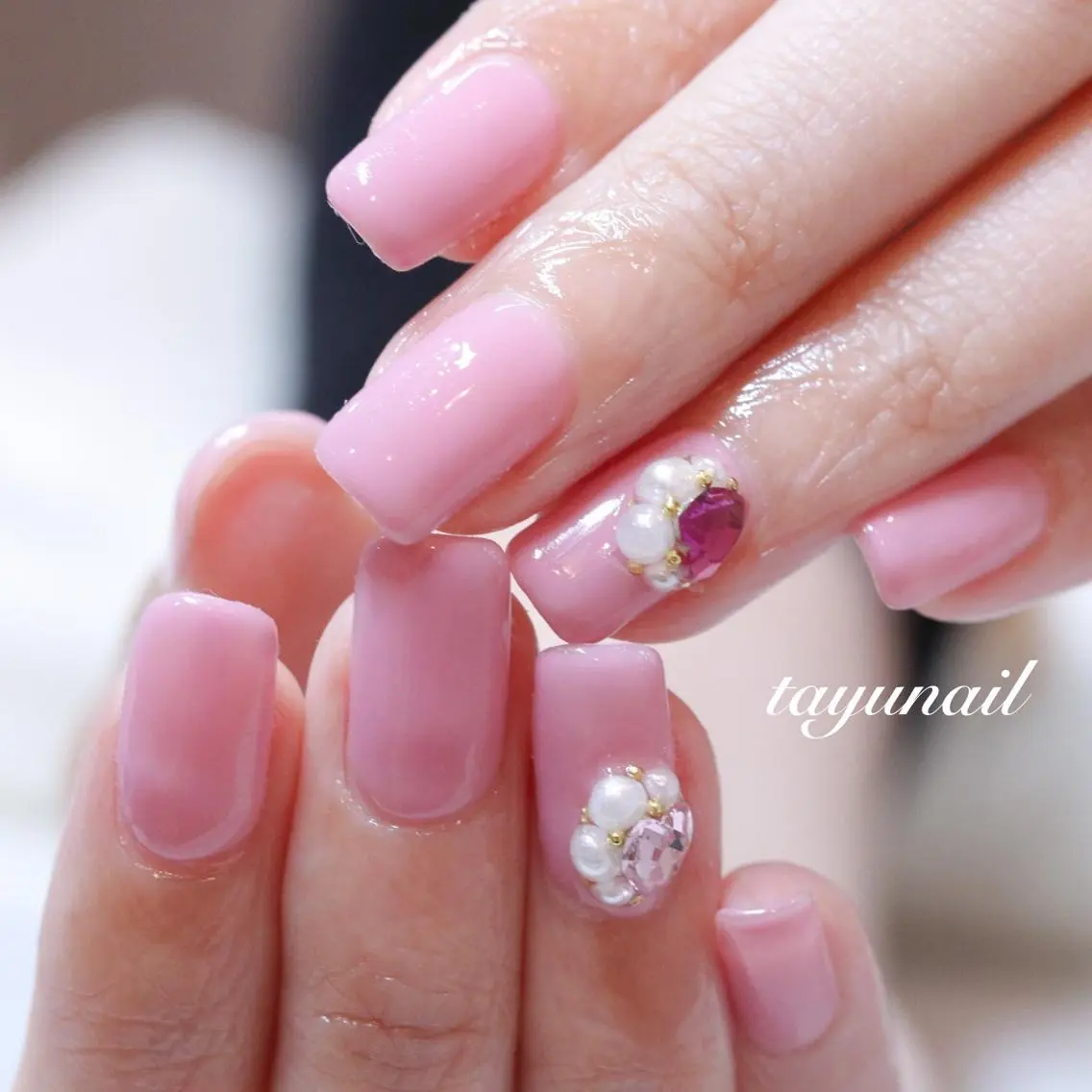 ネイル ジェルネイル ハート パラジェル ピンク ネイルサロン 【たゆnail】のネイルデザイン