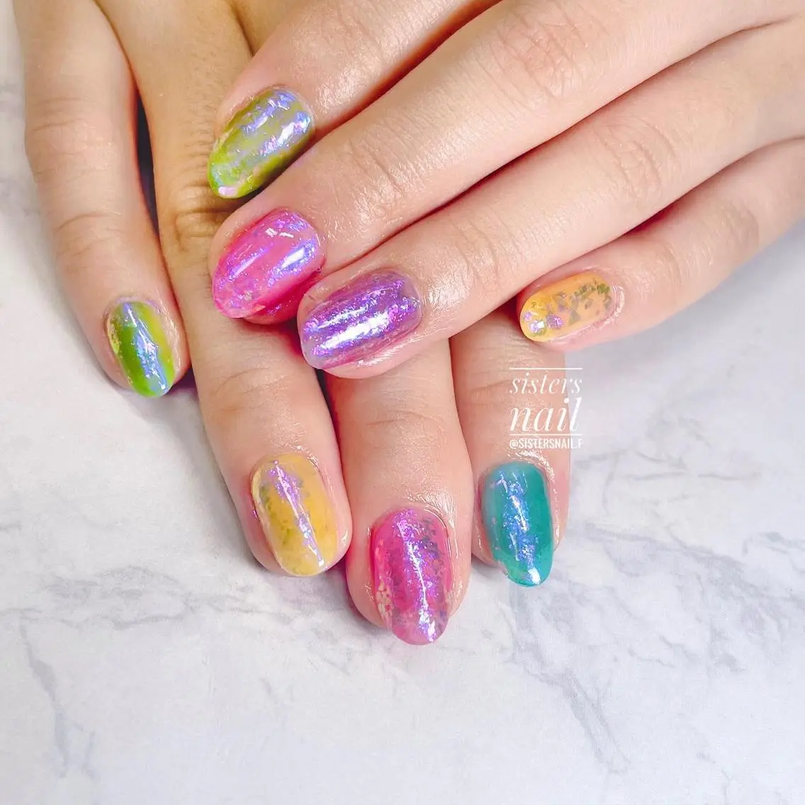 ネイル アートネイル 氷ネイル・うるうるネイル キラキラネイル 夏ネイル sisters nail.fのネイルデザイン