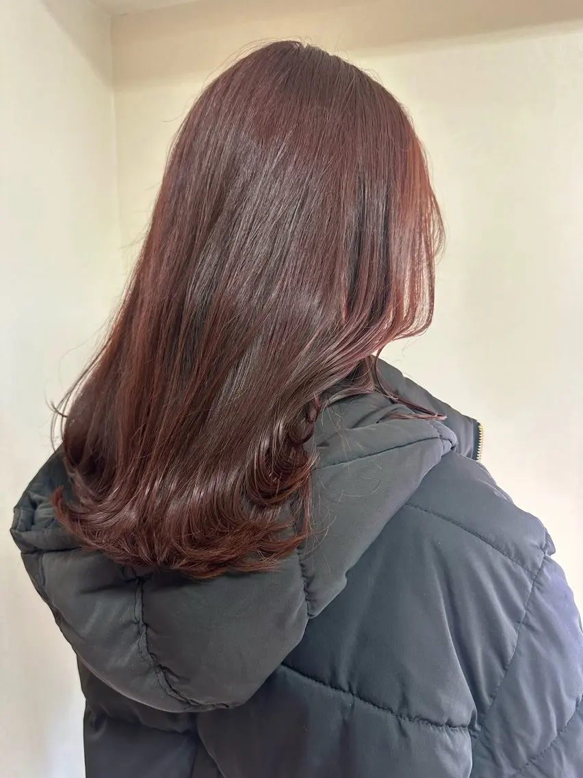 ロング カラー ブリーチ ブリーチなしカラー ピンクカラー レッドカラー いけだ ひかり ハイライトくびれヘアのヘアスタイル