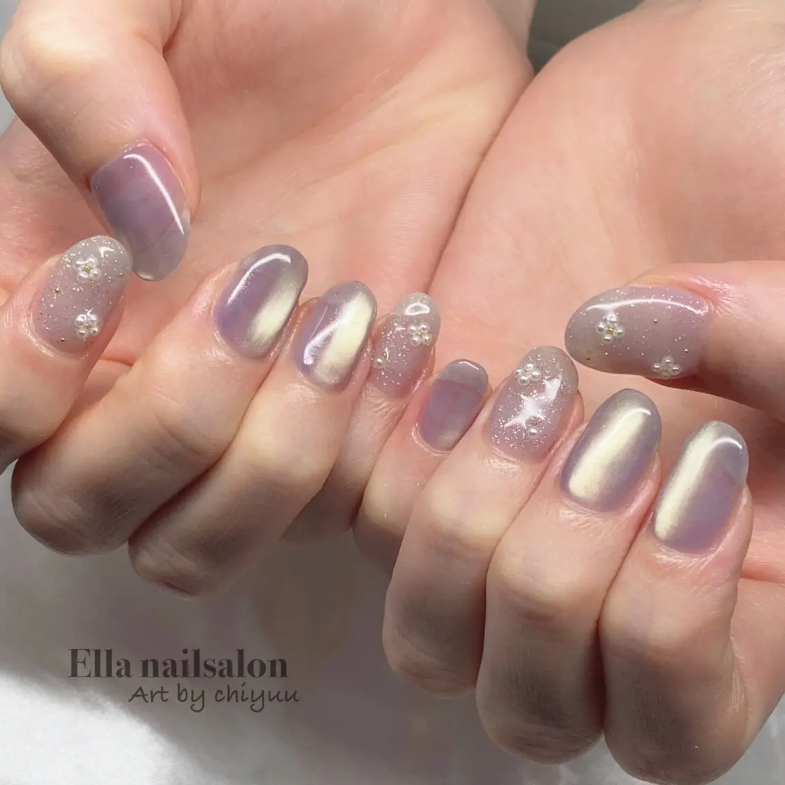 ネイル ハート リボン ストーンネイル ハンドネイル フットネイル Ella nail ちゆうのネイルデザイン