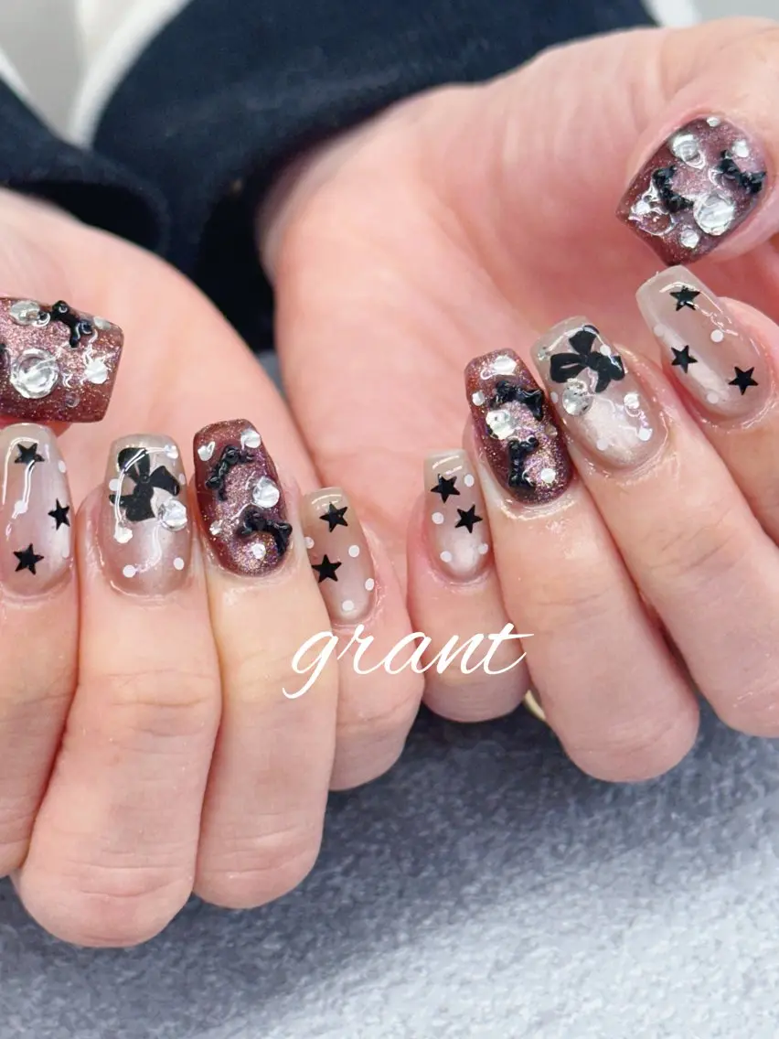 ネイル マグネットネイル リボン ハンドネイル nailsalon grantのネイルデザイン