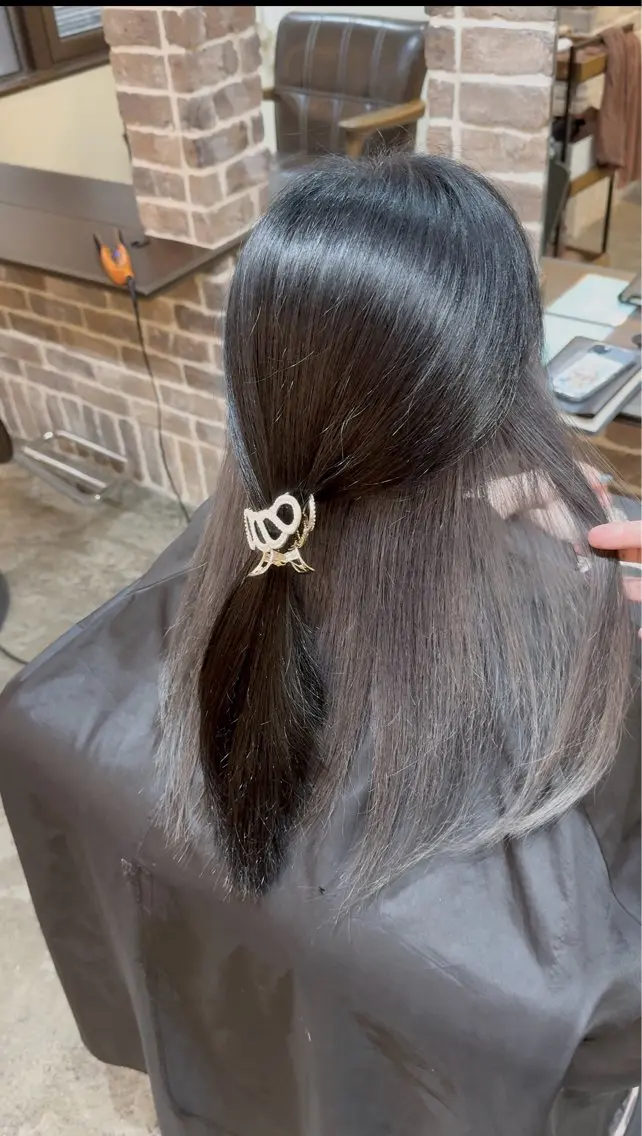 セミロング カラー 黒髪 ブリーチ ダークグレー カット ヘアカラー トリートメント 艶カラー/インナー /グラデ/大西小百合のヘアスタイル