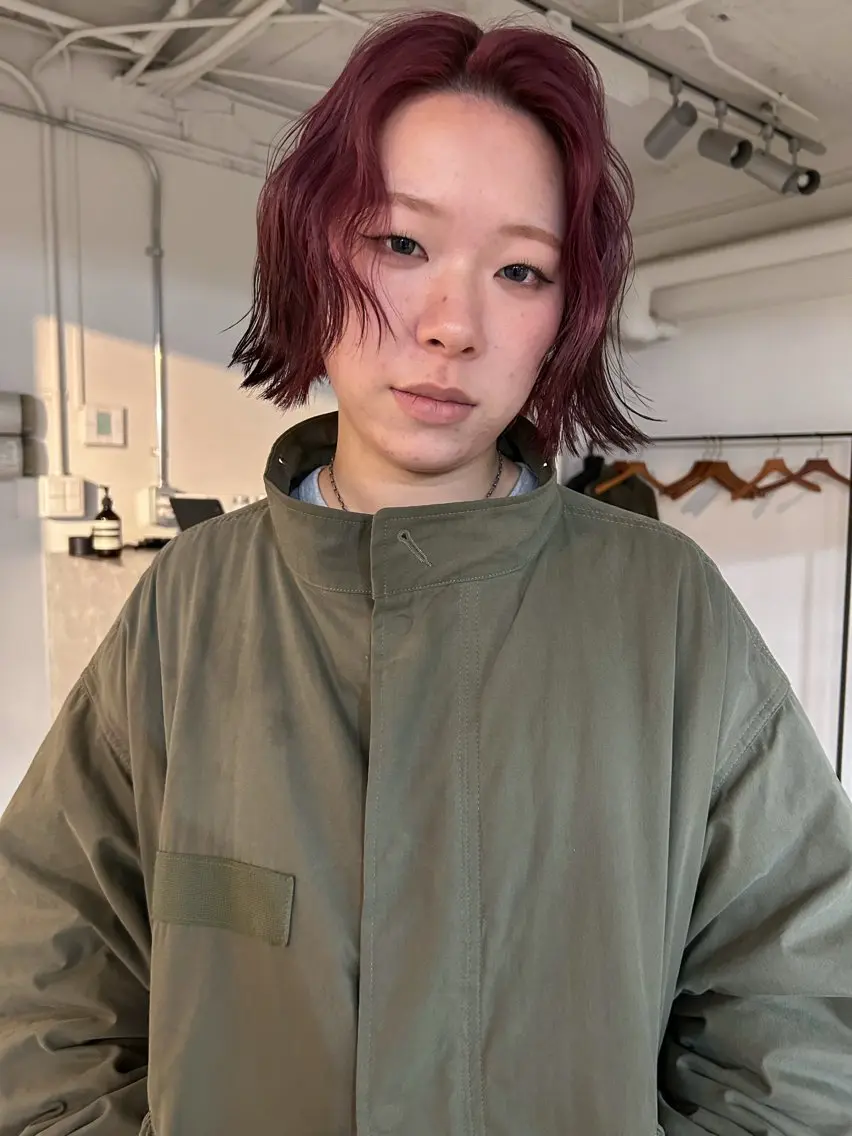 ミディアム カラー デザインカラー ピンクカラー ボブ カット ヘアカラー 心斎橋/ボブ /りくのヘアスタイル