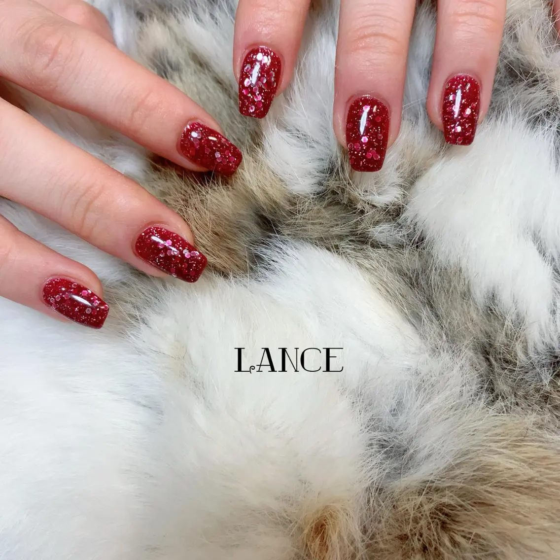 ミディアム ネイル クリスマス オーロラネイル フレンチネイル ワンホンネイル 冬ネイル Lance nailのネイルデザイン