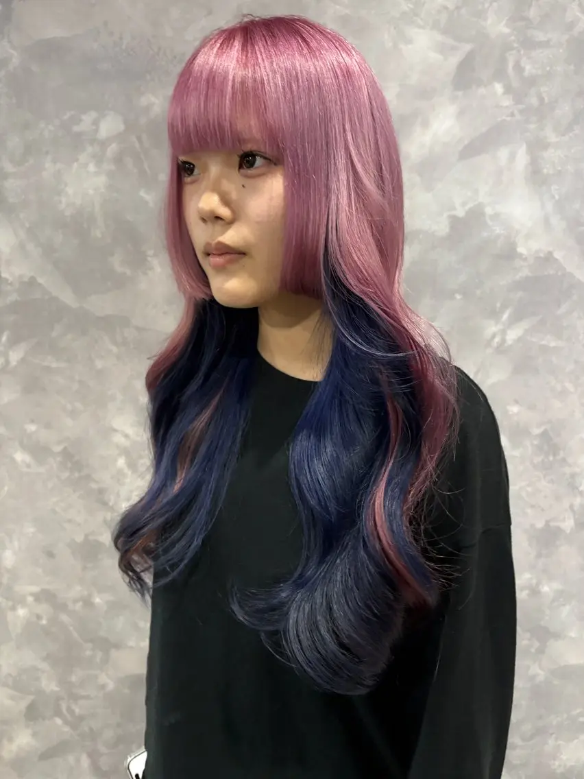 ロング カラー ブリーチ ケアブリーチ ダブルカラー ブリーチなしカラー エクステ カット ヘアカラー トリートメント nameless髪質 改善ブリーチ心斎橋のヘアスタイル