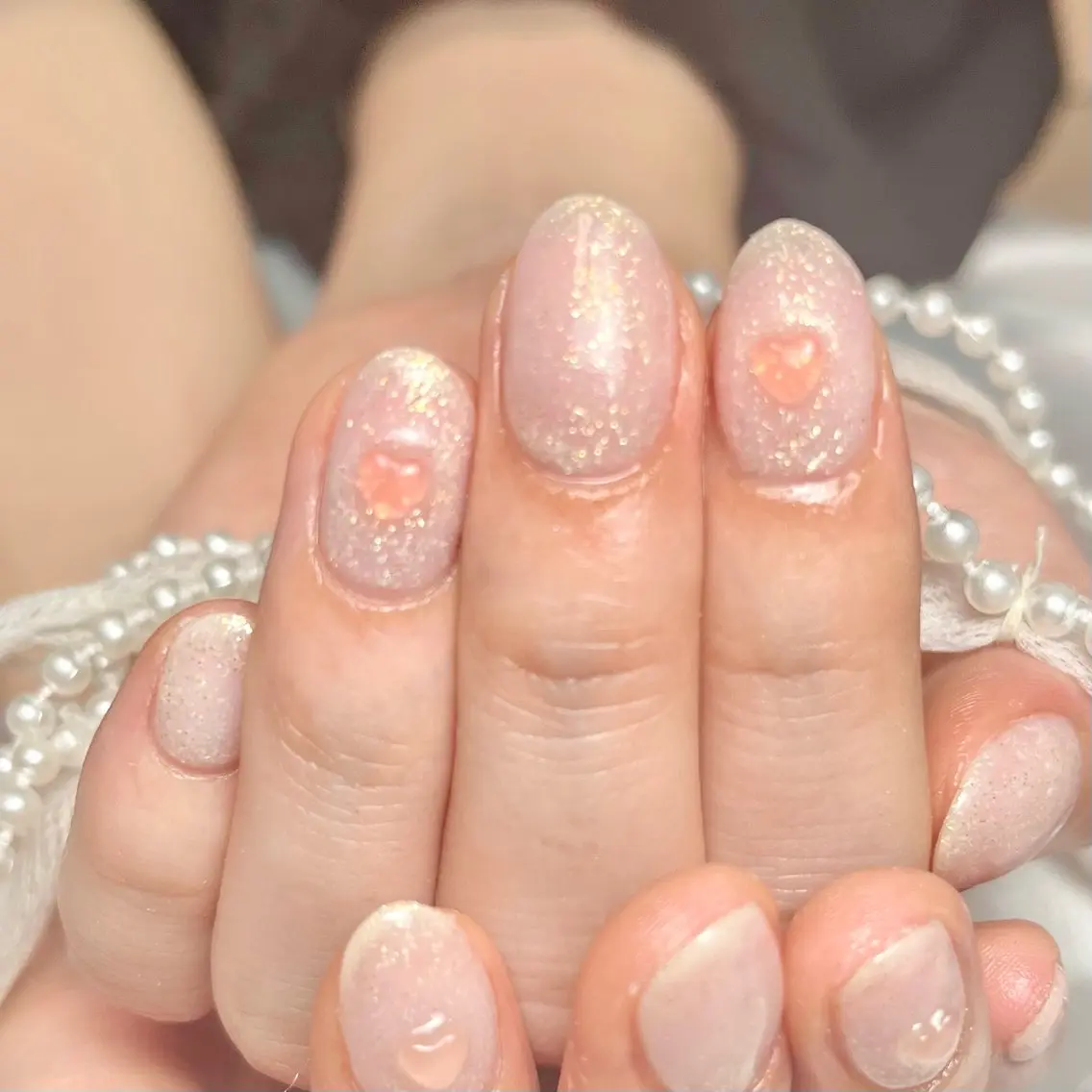 ネイル ハート キラキラネイル 韓国ネイル ラメ(グリッター) UVネイル 韓国ネイル💠 Tomoのネイルデザイン