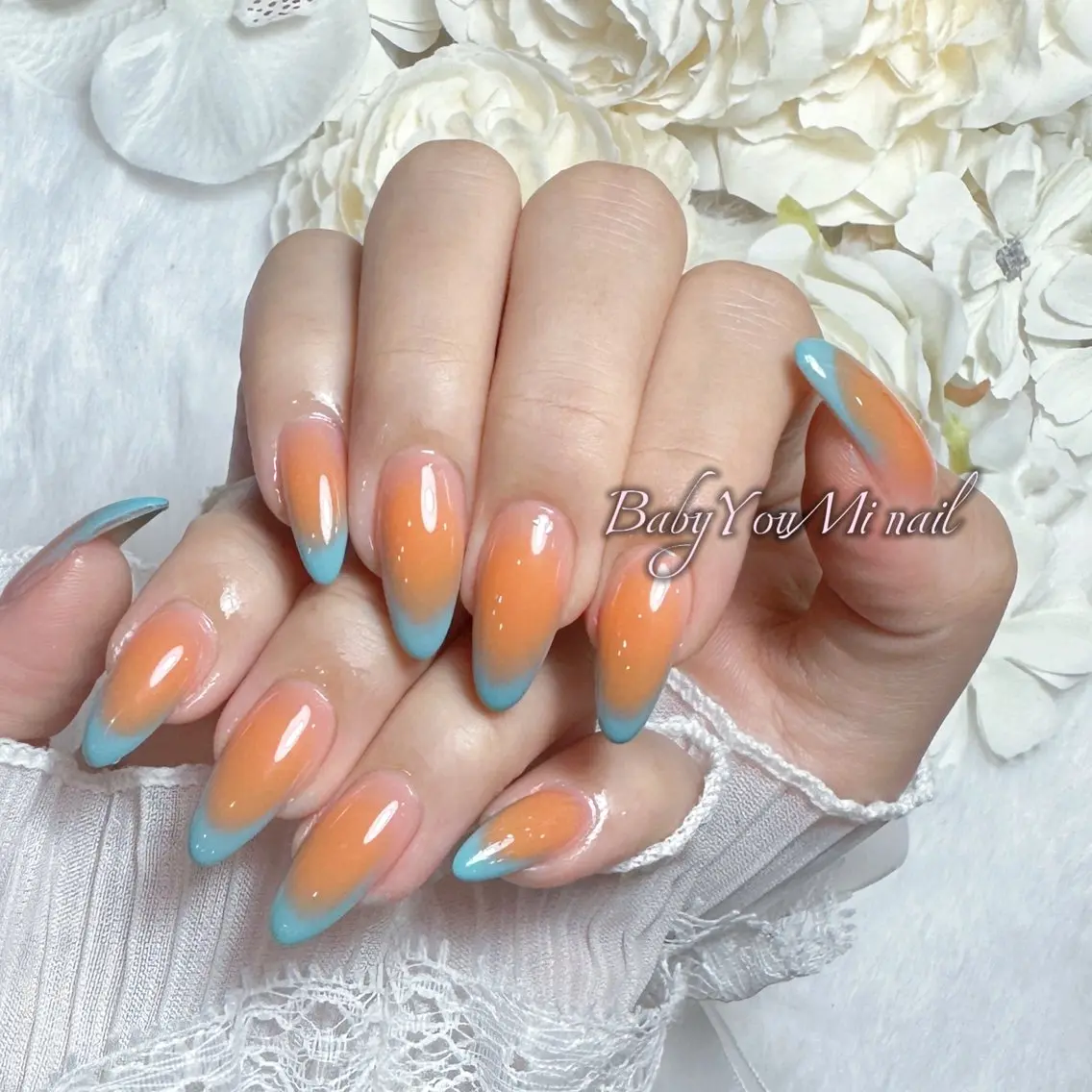 ネイル オーロラネイル チークネイル 成人式 フットネイル フレンチネイル ハンドネイル BabyYouMi nailのネイルデザイン