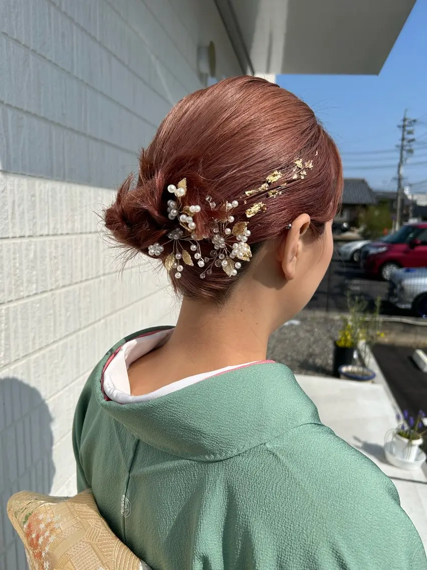 ミディアム ヘアアレンジ 着付け アミオーガニック カラーのヘアスタイル